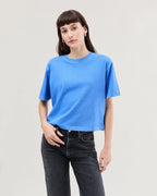 Womens Relaxed Crop Tee - Pigment Dye Jersey - Pop Blue
