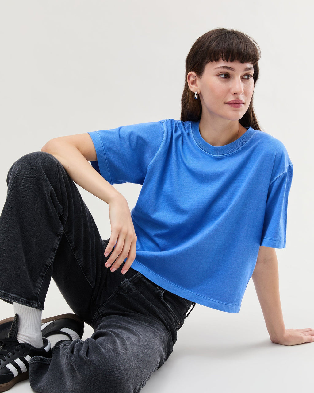Womens Relaxed Crop Tee - Pigment Dye Jersey - Pop Blue