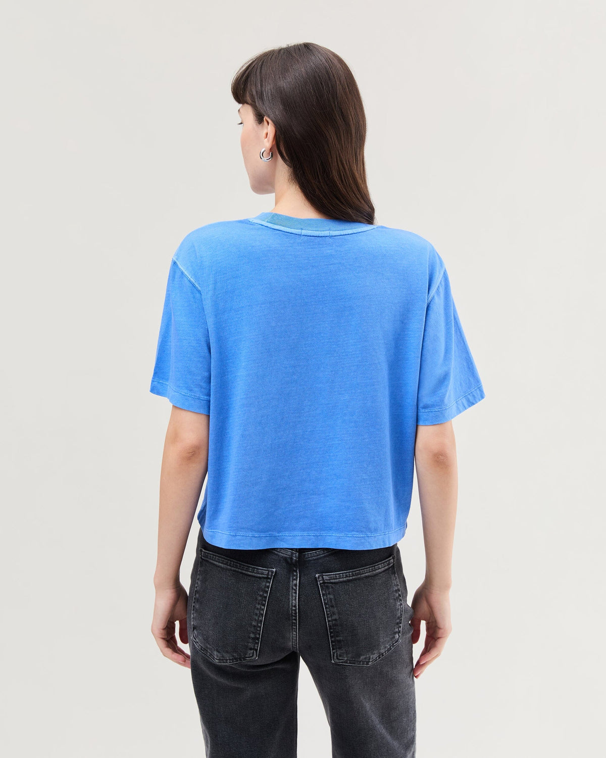 Womens Relaxed Crop Tee - Pigment Dye Jersey - Pop Blue