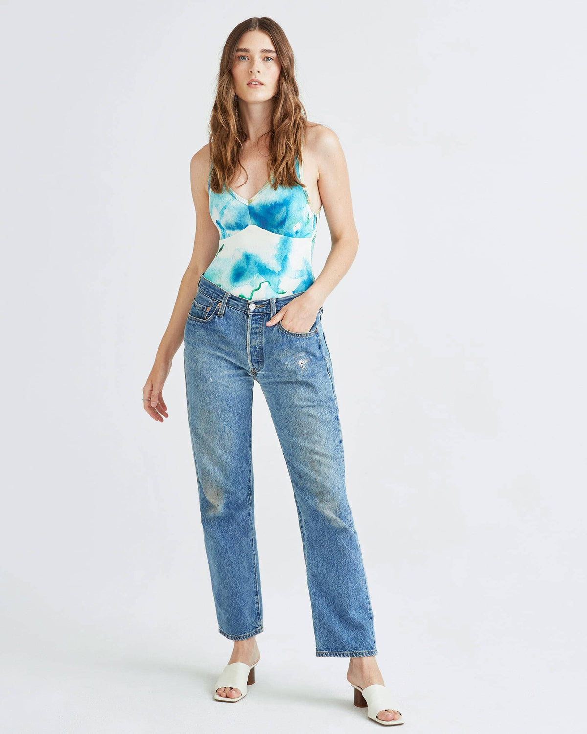 Womens Modal V-Neck Bodysuit - Modal Jersey - Watercolor