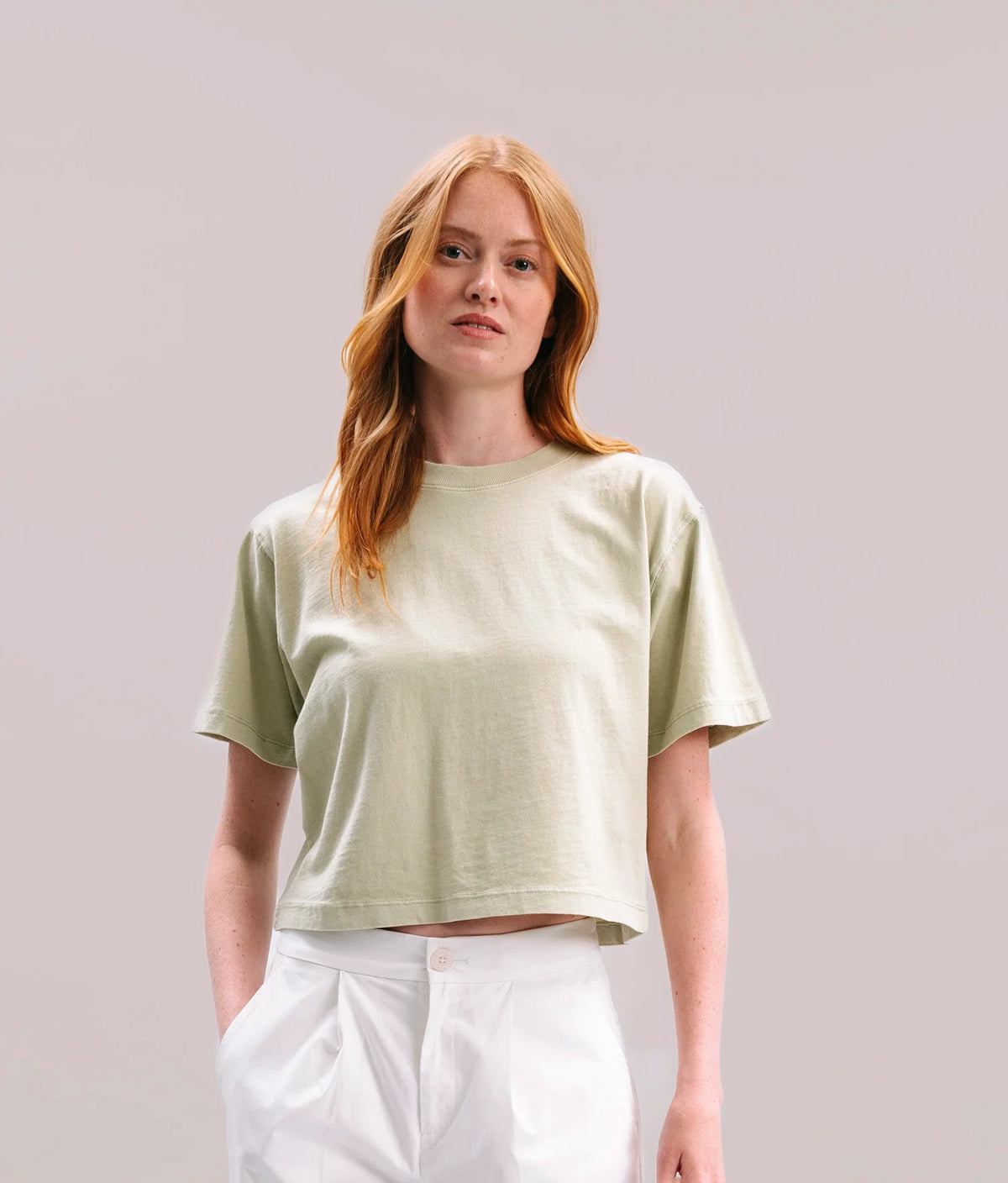 Womens Relaxed Crop Tee - Pigment Dye Jersey - Aloe