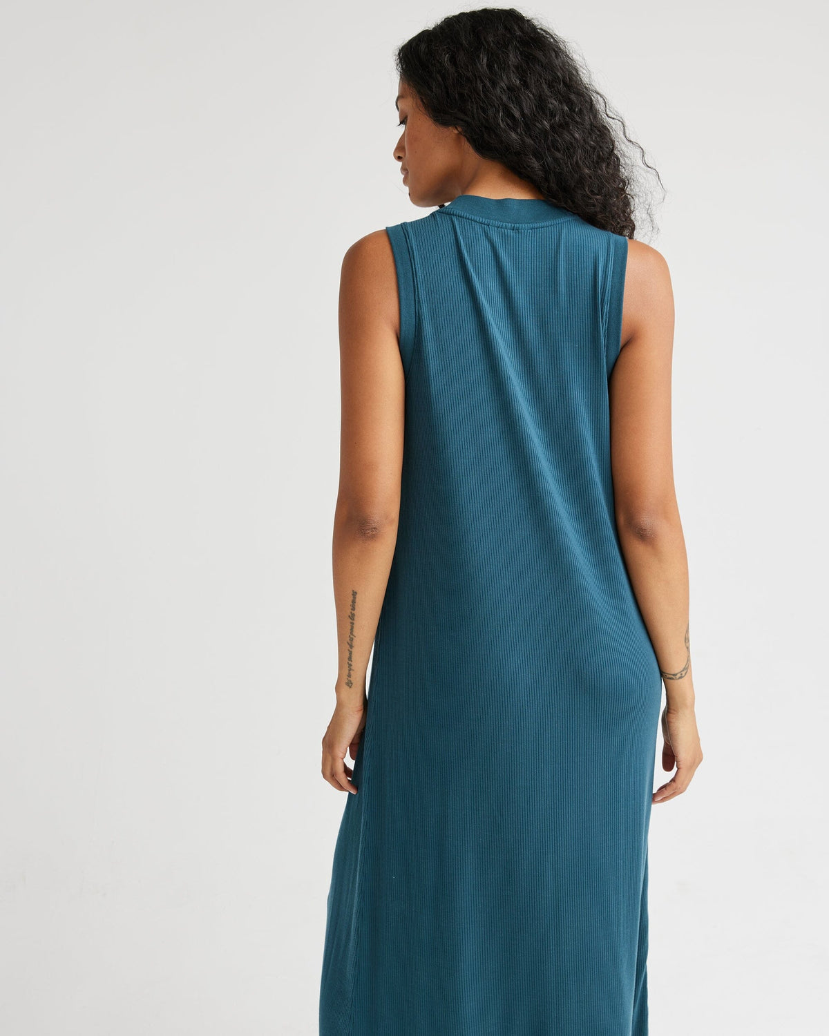 Womens Vintage Rib Column Dress - Lyocell Rib Knit - Reflecting Pond
