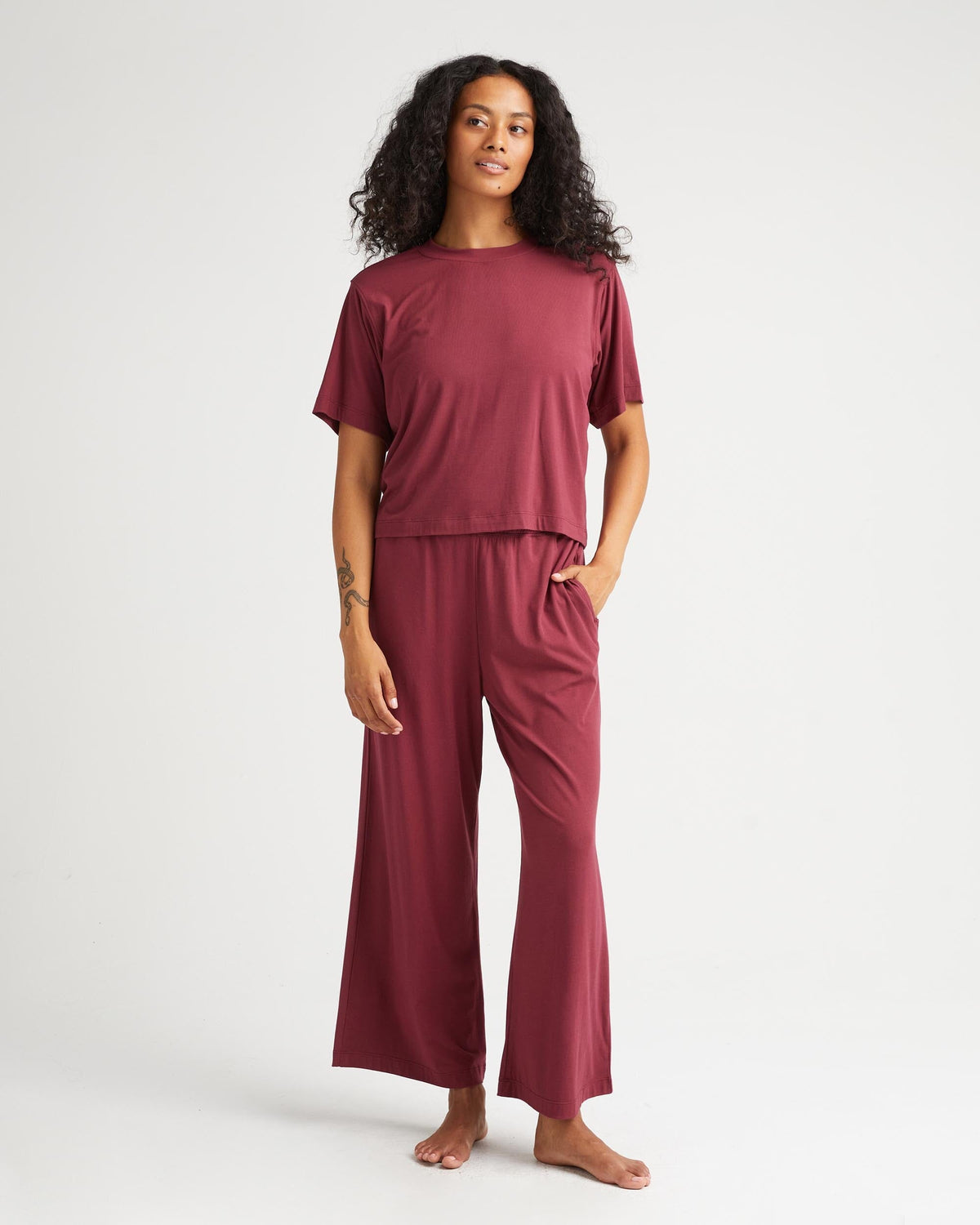 Womens Night Knit Tee - Rayon Jersey - Ruby Port
