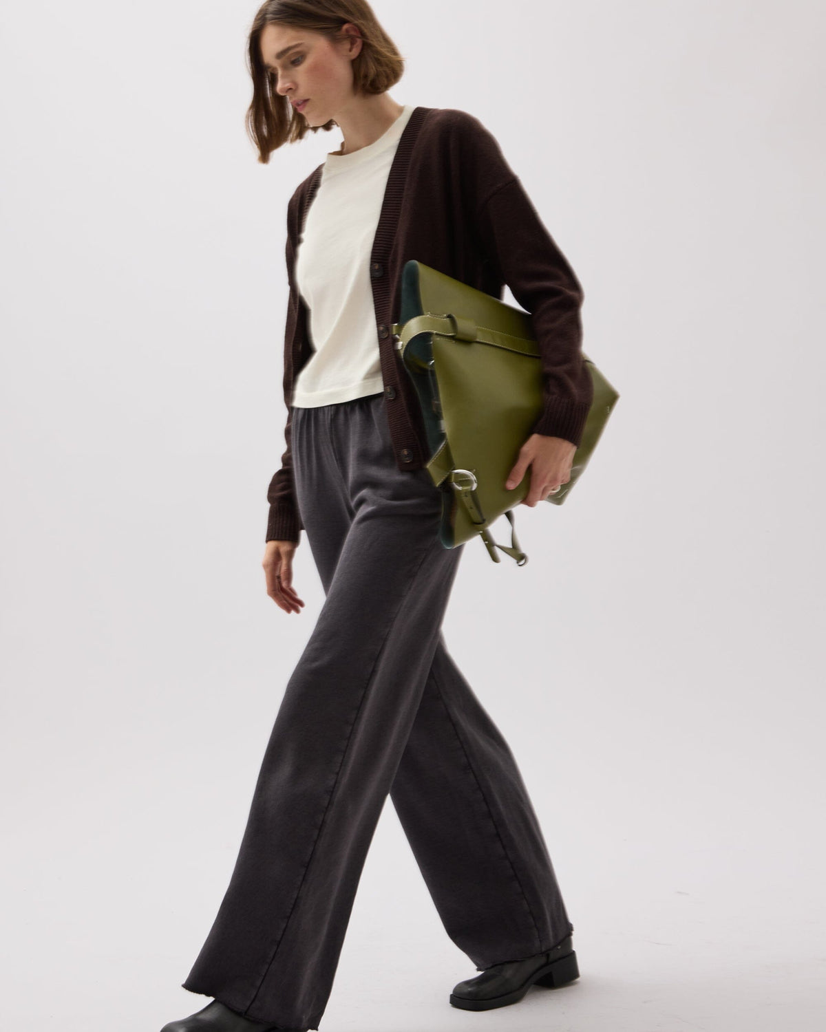Womens Recycled Fleece Wide Leg Pant - Recycled Fleece - Mineral Black