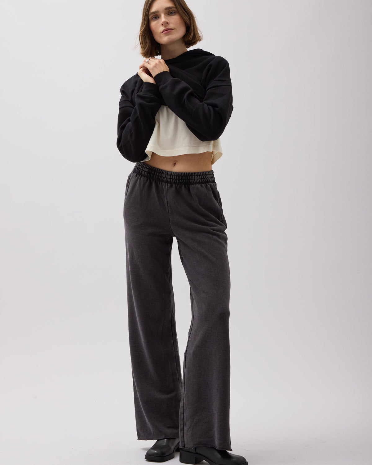 Womens Recycled Fleece Wide Leg Pant - Recycled Fleece - Mineral Black