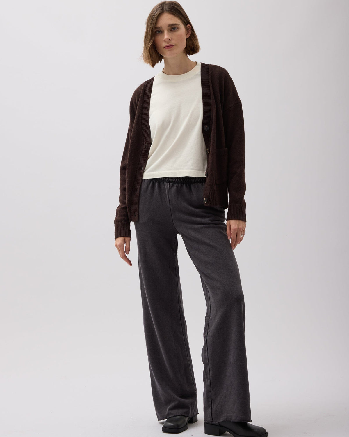 Womens Recycled Fleece Wide Leg Pant - Recycled Fleece - Mineral Black