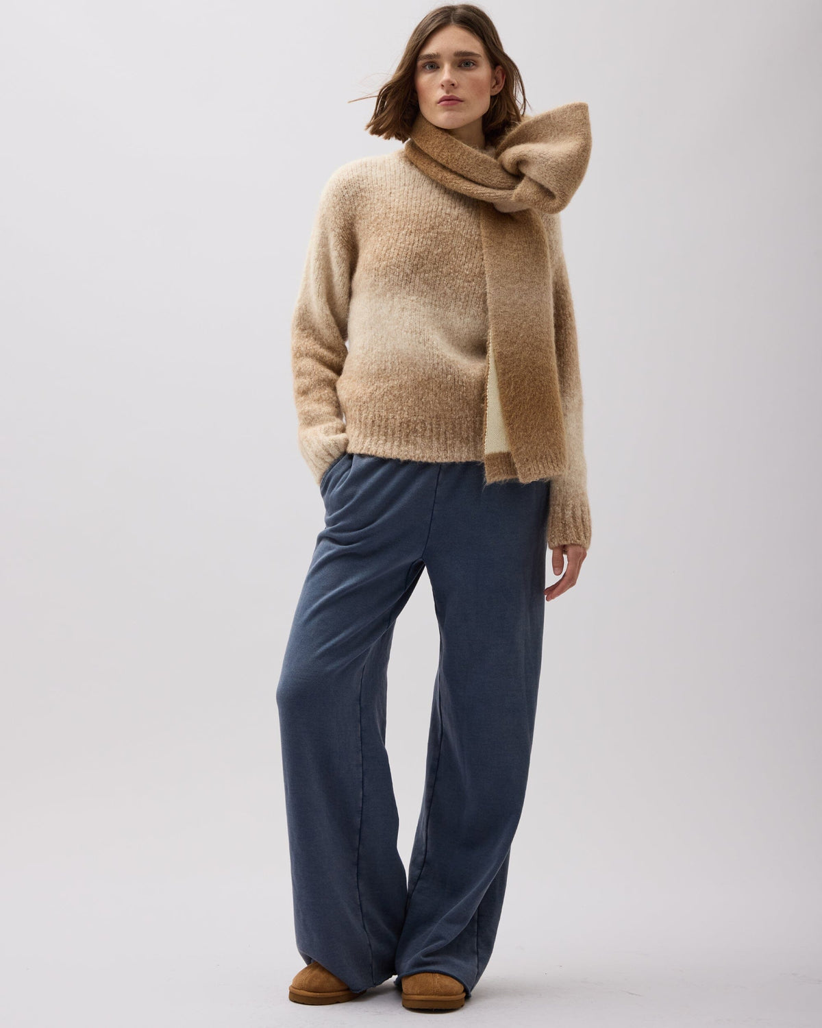 Womens Recycled Fleece Wide Leg Pant - Recycled Fleece - Mineral Blue
