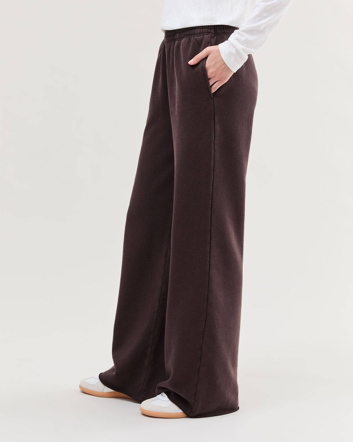Womens Recycled Fleece Wide Leg Pant - Recycled Fleece - Mineral Ganache