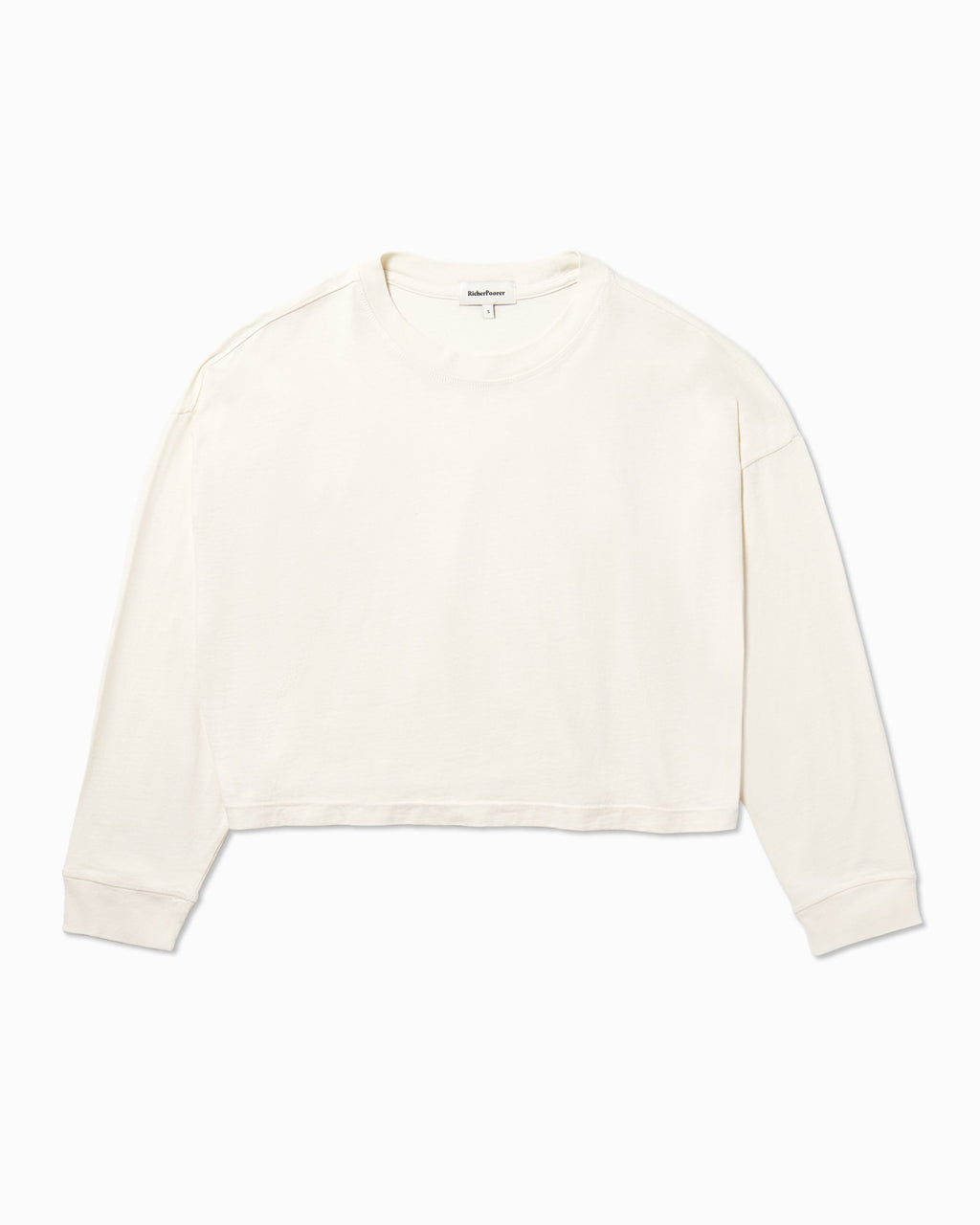 Womens Relaxed Crop Long Sleeve Tee - Pigment Dye Jersey - Bone