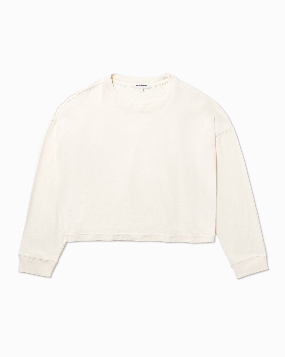 Womens Relaxed Crop Long Sleeve Tee - Pigment Dye Jersey - Bone