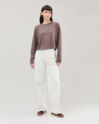 Womens Relaxed Crop Long Sleeve Tee - Pigment Dye Jersey - Mole