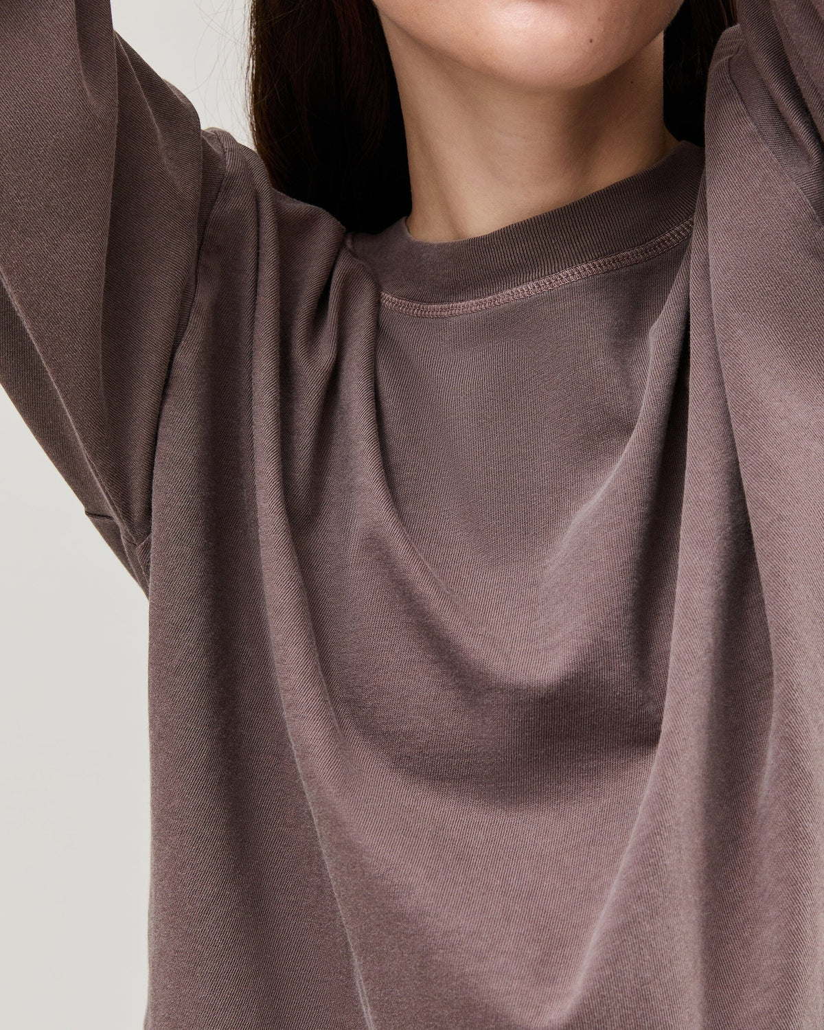 Womens Relaxed Crop Long Sleeve Tee - Pigment Dye Jersey - Mole