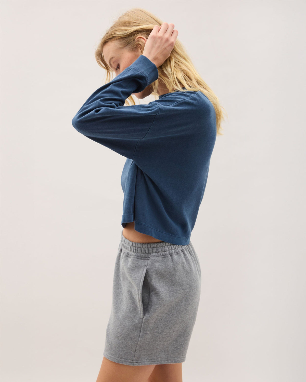 Womens Relaxed Crop Long Sleeve Tee - Pigment Dye Jersey - Moonlit Ocean