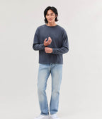 Mens Relaxed Long Sleeve Tee - Pigment Dye Jersey - Blue Steel