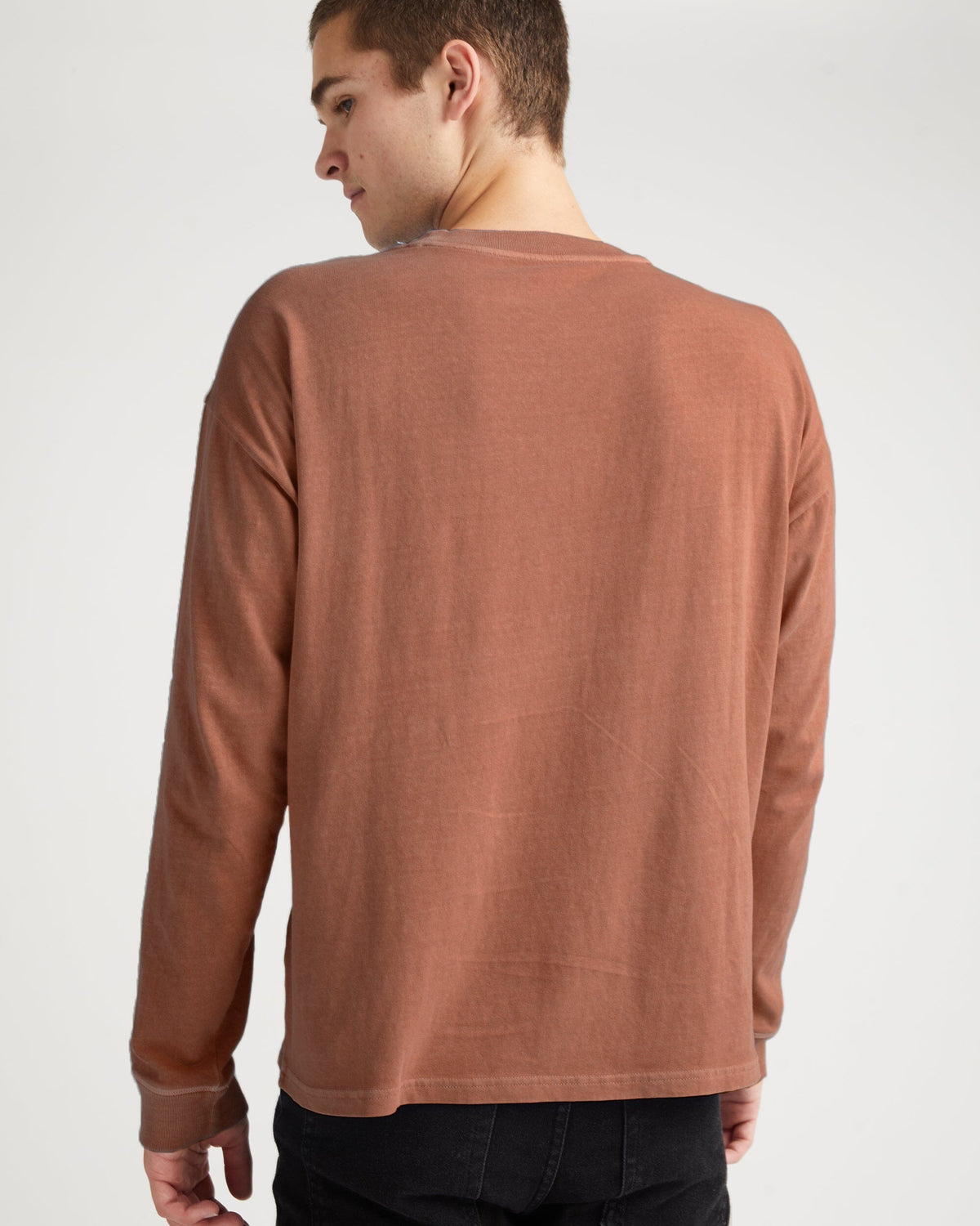 Mens Relaxed Long Sleeve Tee - Pigment Dye Jersey - Latte