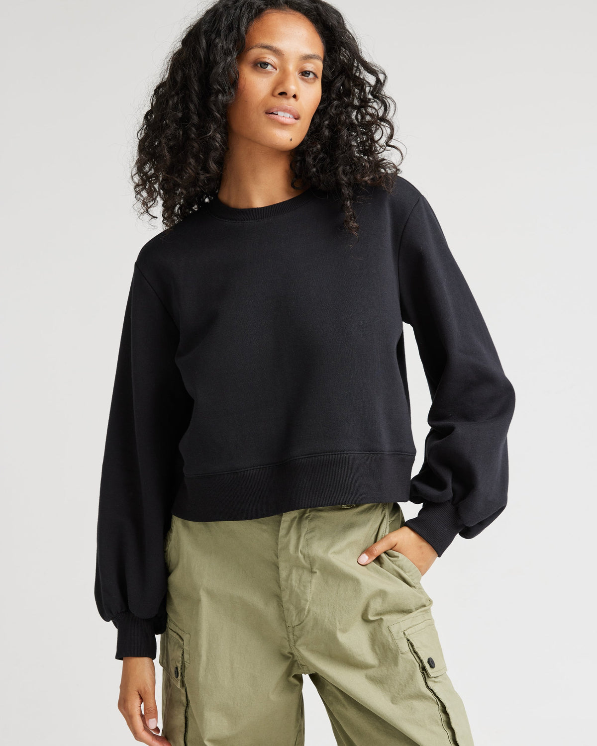 Womens Recycled Fleece Cropped Sweatshirt - Recycled Fleece - Black