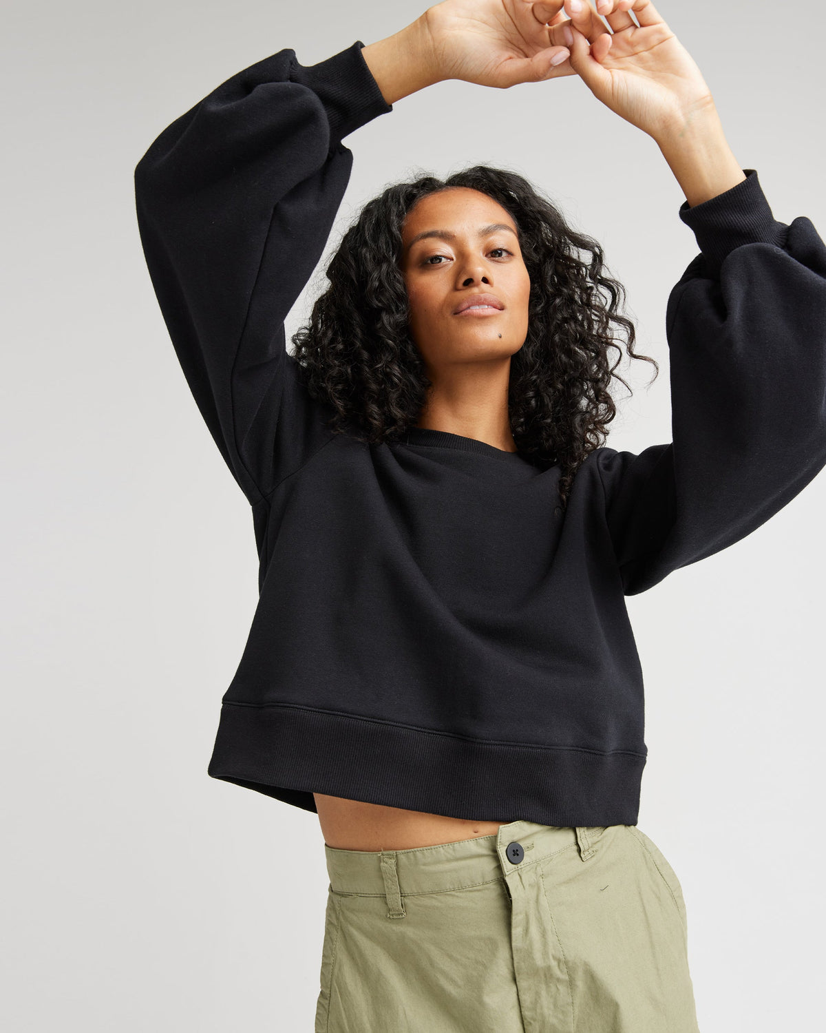 Womens Recycled Fleece Cropped Sweatshirt - Recycled Fleece - Black