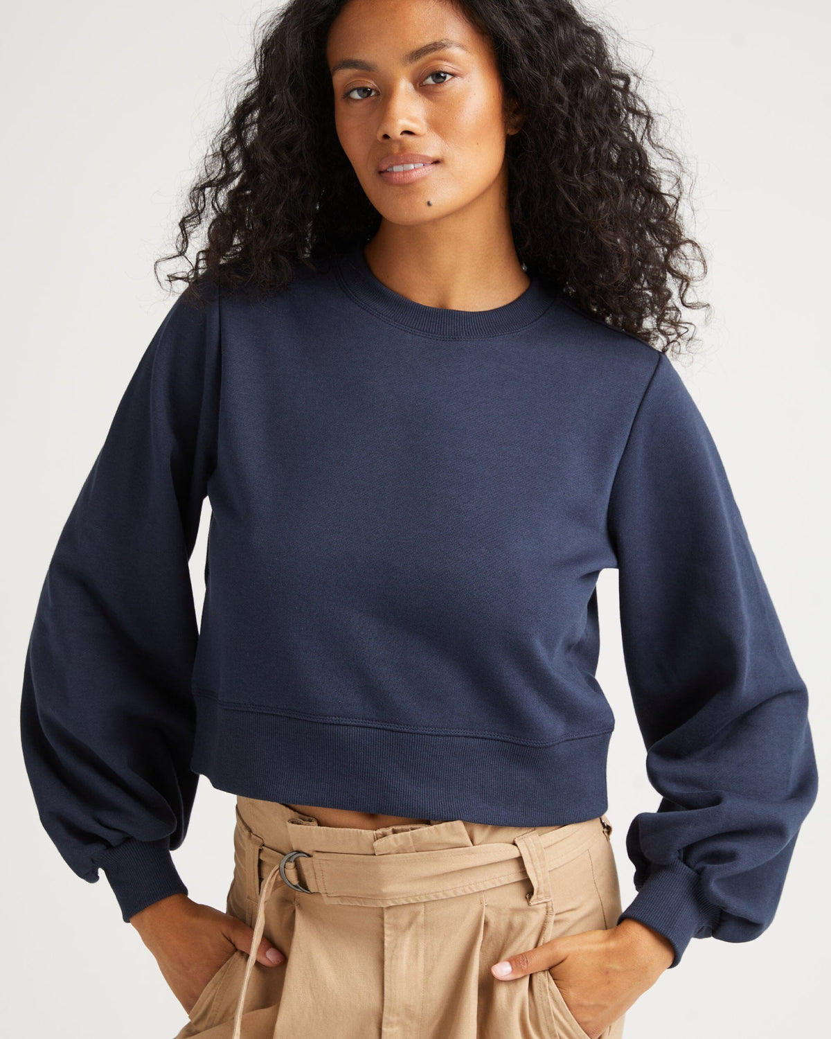 Womens Recycled Fleece Cropped Sweatshirt - Recycled Fleece - Blue Nights