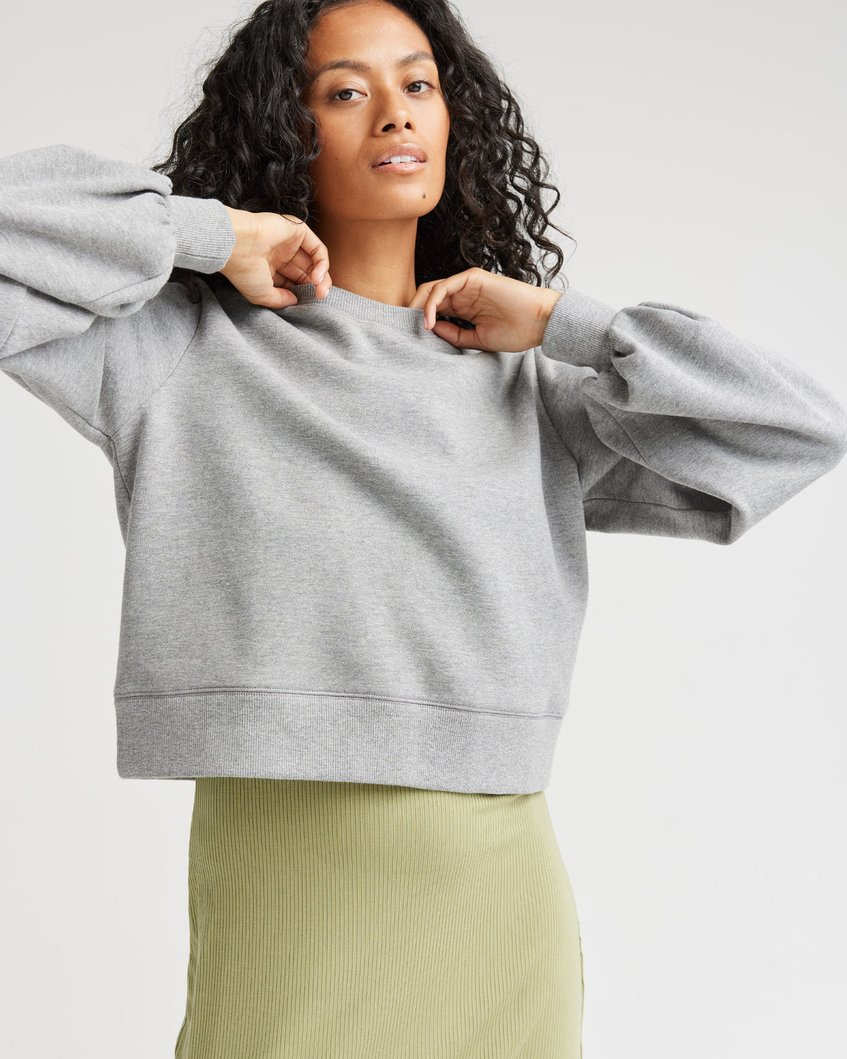 Womens Recycled Fleece Cropped Sweatshirt - Recycled Fleece - Heather Grey