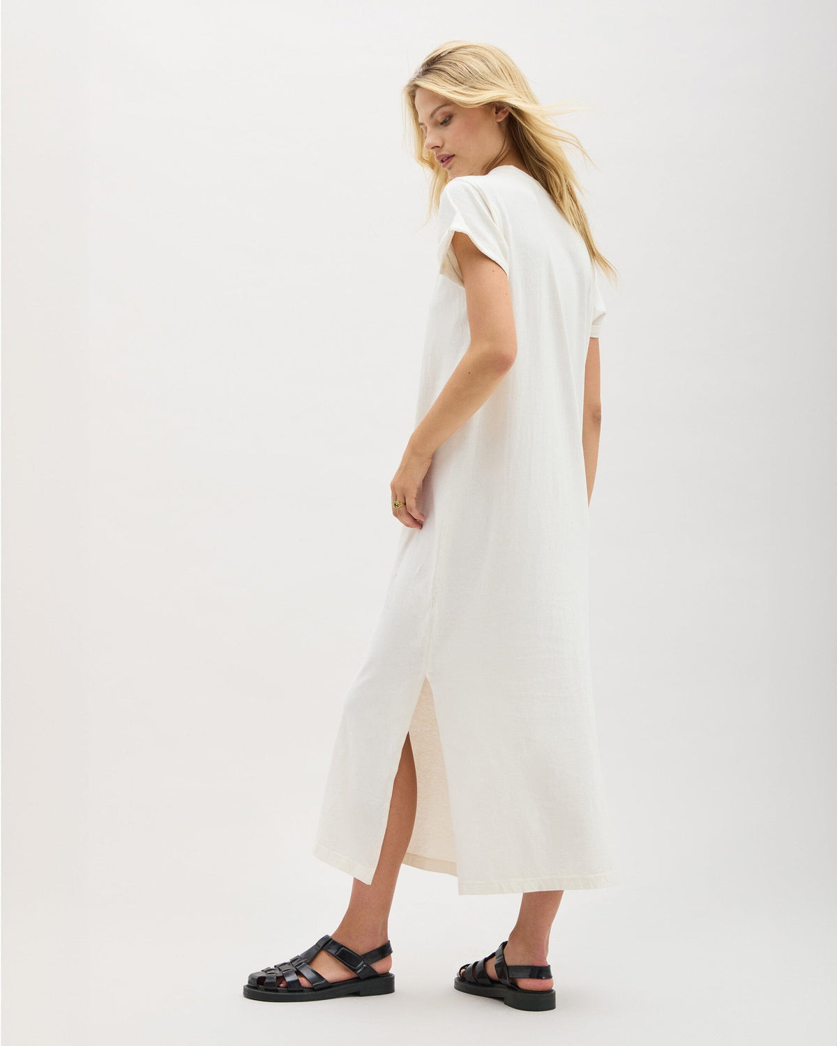 Womens Relaxed Tee Maxi Dress - Pigment Dye Jersey - Bone