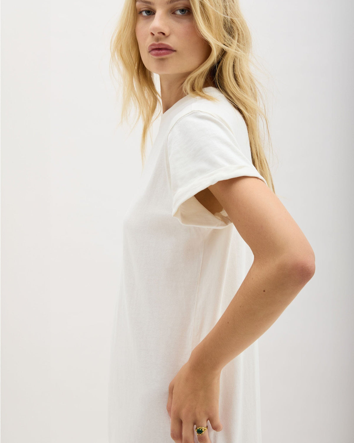 Womens Relaxed Tee Maxi Dress - Pigment Dye Jersey - Bone