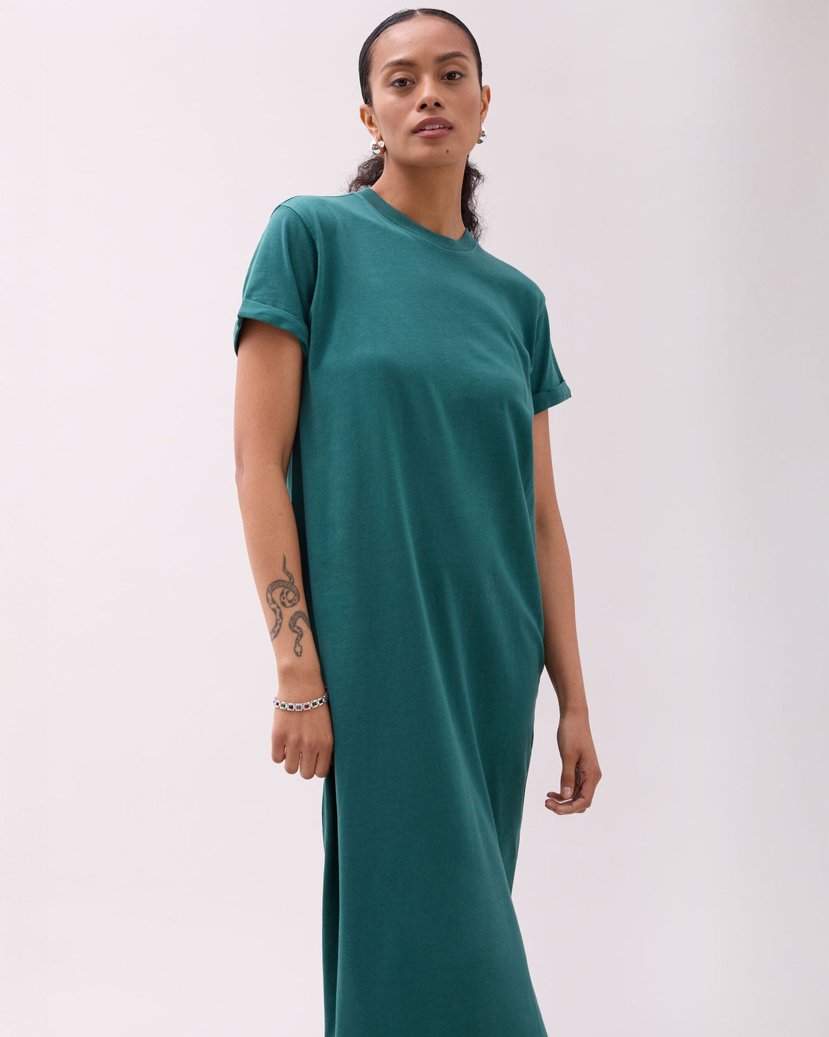 Womens Relaxed Tee Maxi Dress - Pigment Dye Jersey - Rainforest