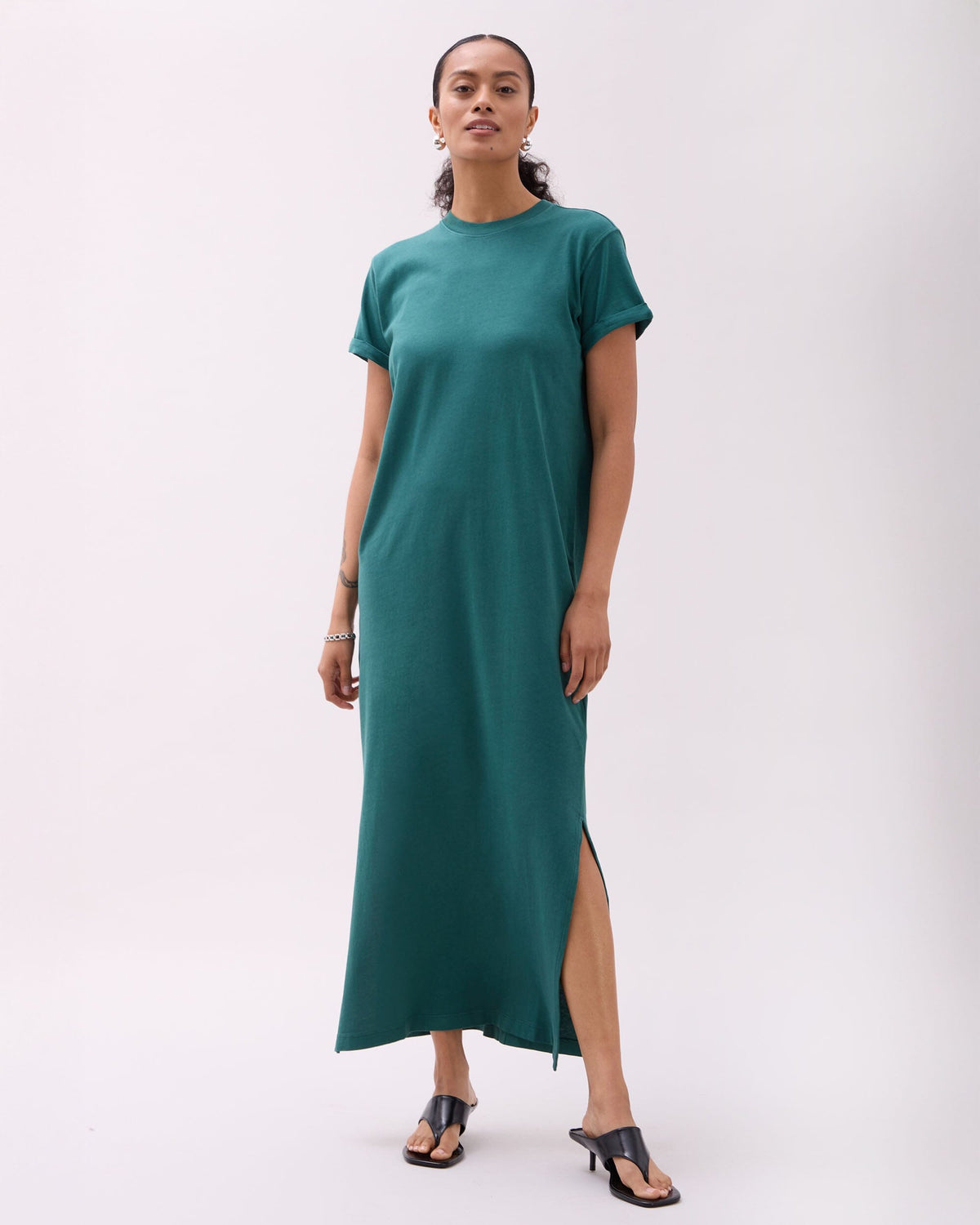 Womens Relaxed Tee Maxi Dress - Pigment Dye Jersey - Rainforest