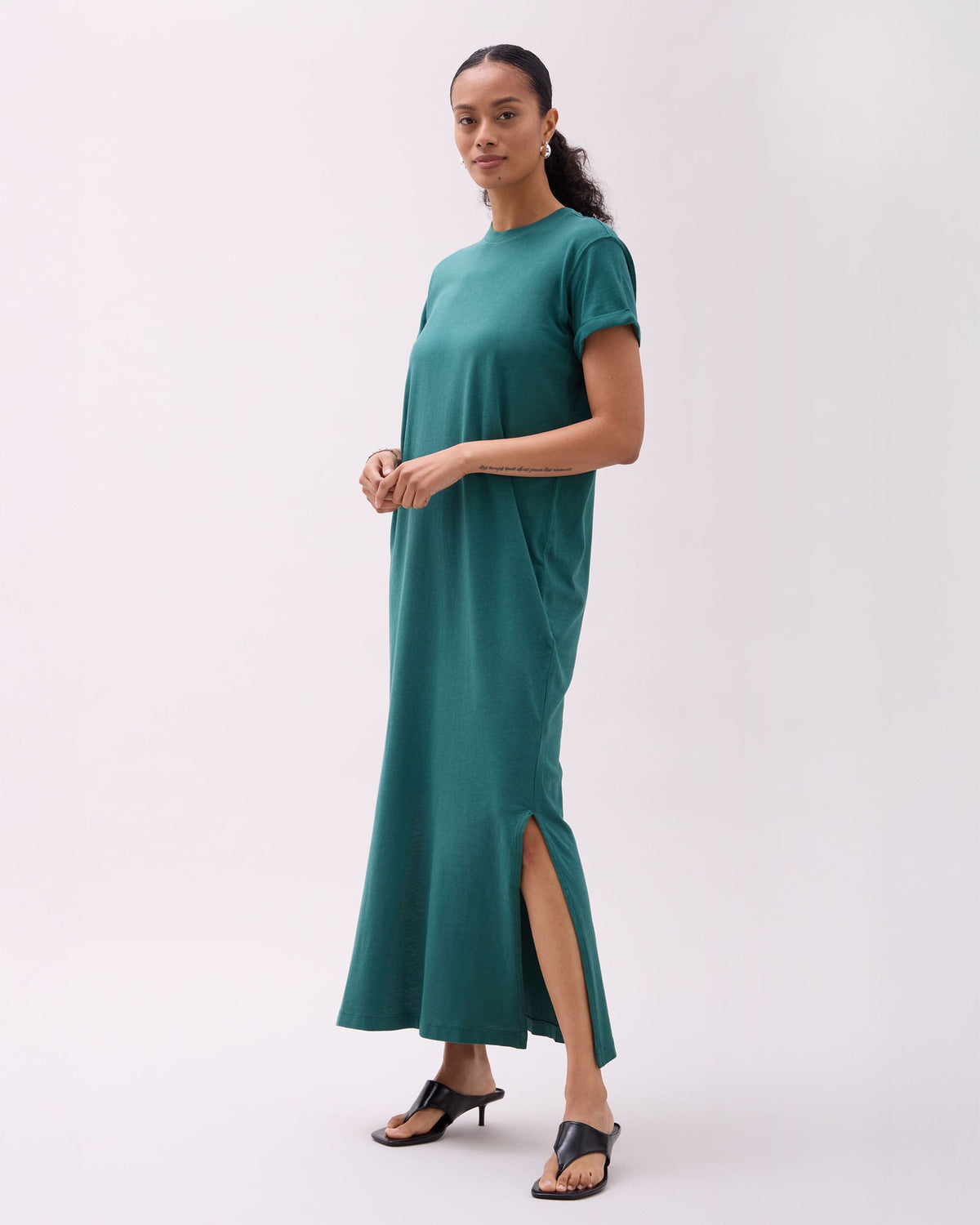 Womens Relaxed Tee Maxi Dress - Pigment Dye Jersey - Rainforest