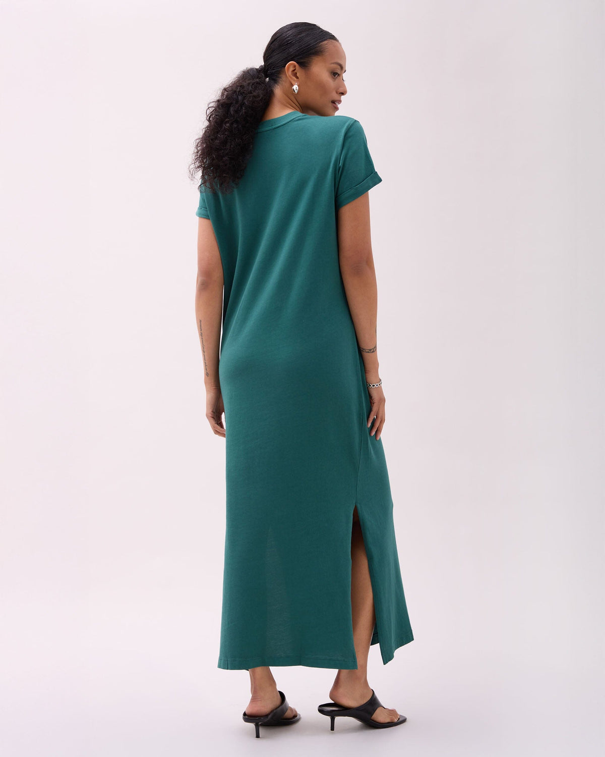Womens Relaxed Tee Maxi Dress - Pigment Dye Jersey - Rainforest