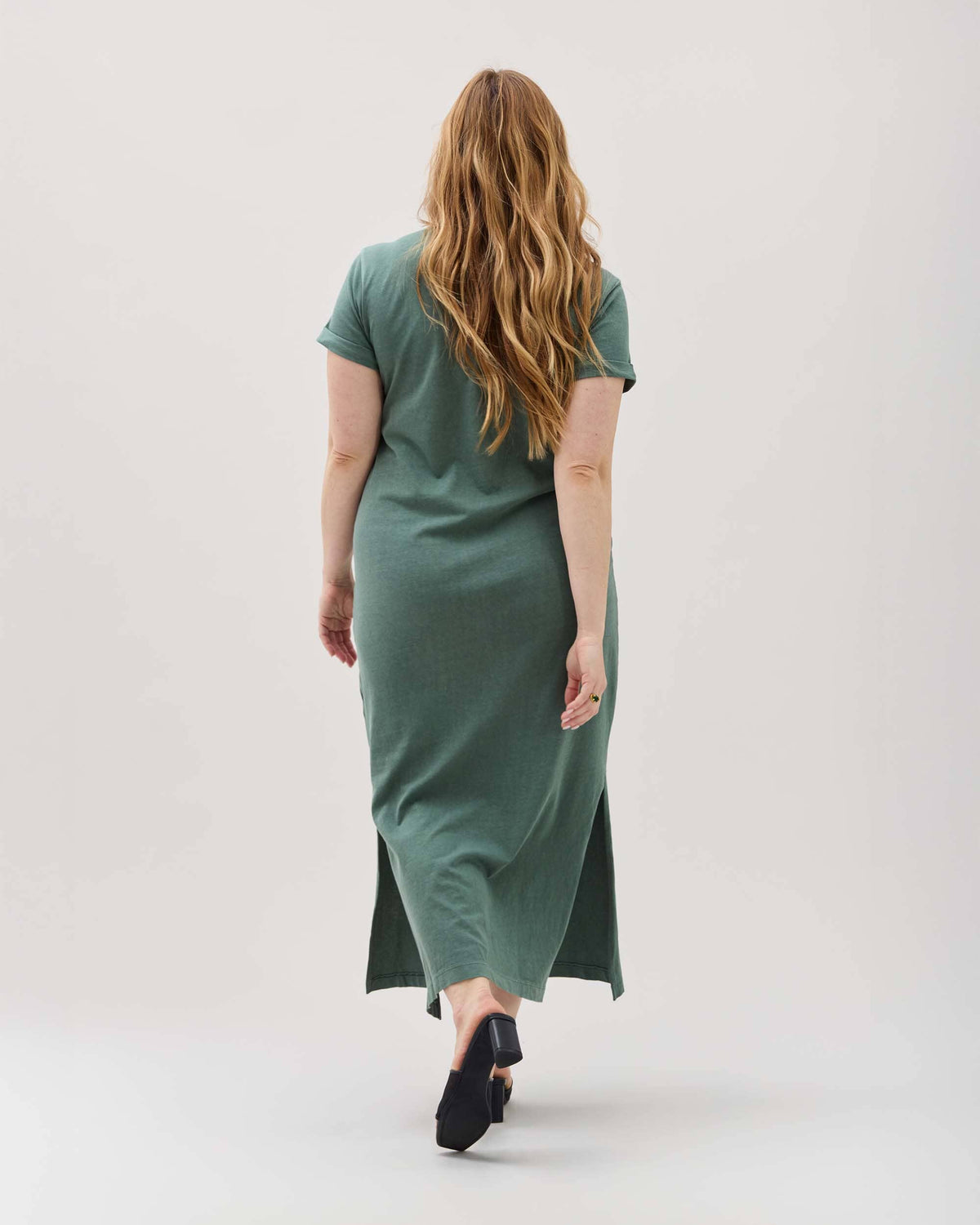 Womens Relaxed Tee Maxi Dress - Pigment Dye Jersey - Sage Leaf
