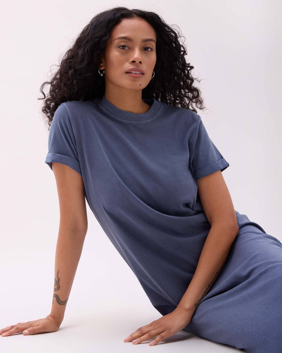 Womens Relaxed Tee Maxi Dress - Pigment Dye Jersey - Vintage Indigo