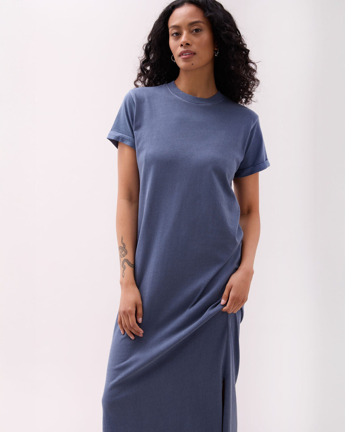Womens Relaxed Tee Maxi Dress - Pigment Dye Jersey - Vintage Indigo