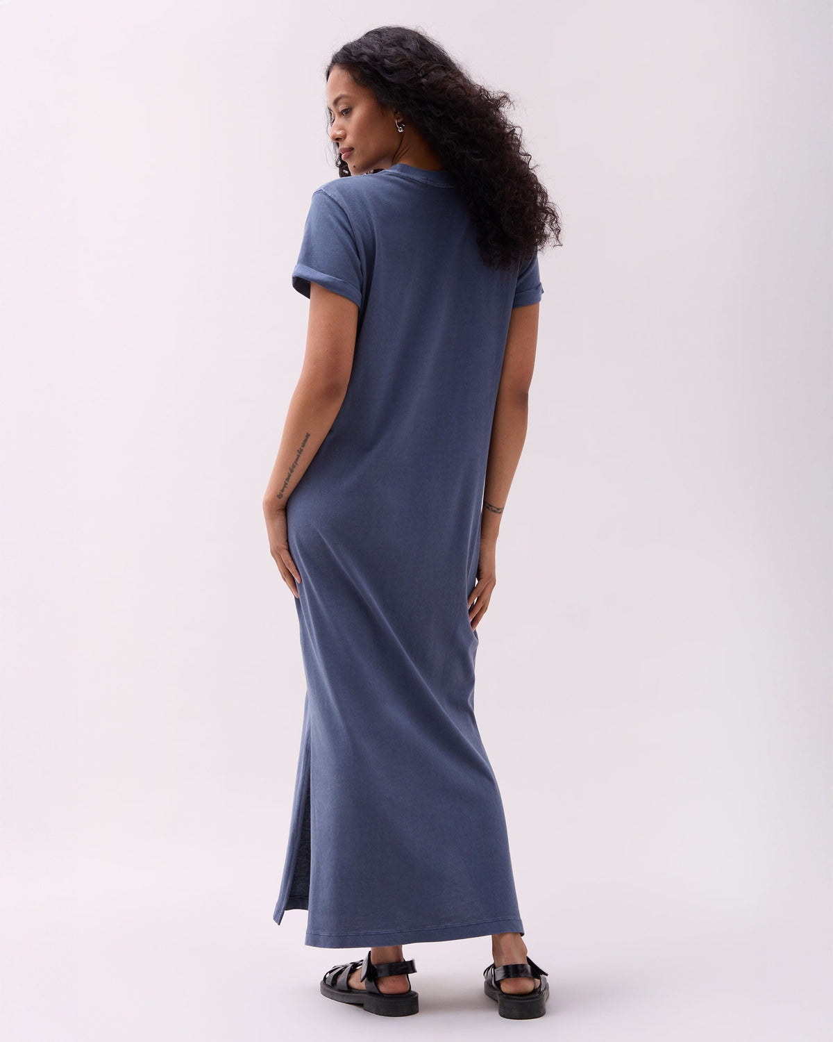 Womens Relaxed Tee Maxi Dress - Pigment Dye Jersey - Vintage Indigo