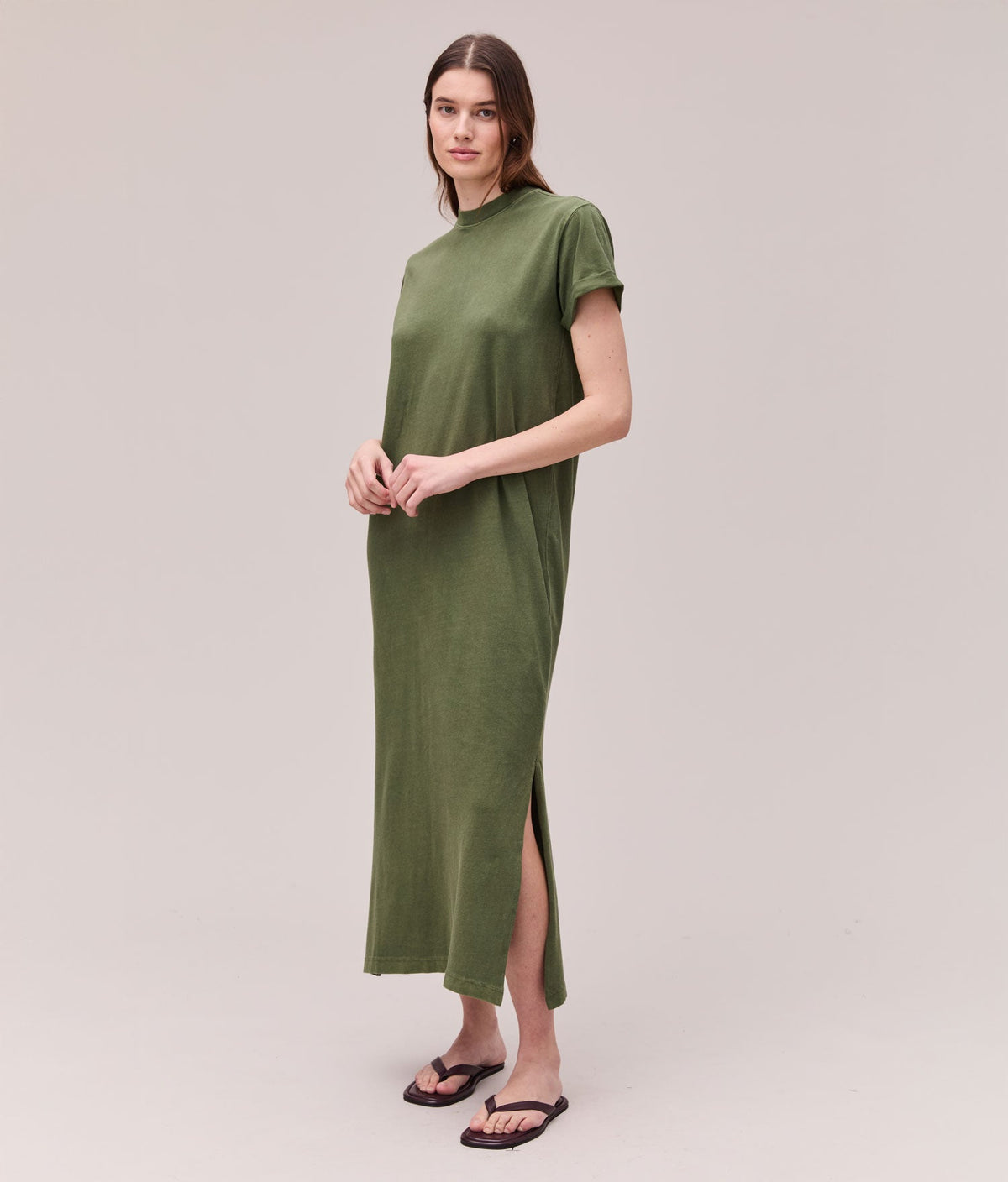 Womens Relaxed Tee Maxi Dress - Pigment Dye Jersey - Cypress