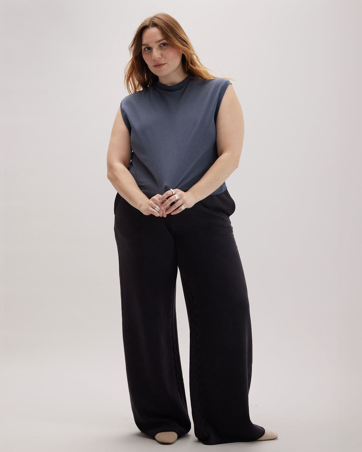Womens Relaxed Muscle Tee - Pigment Dye Jersey - Blue Steel