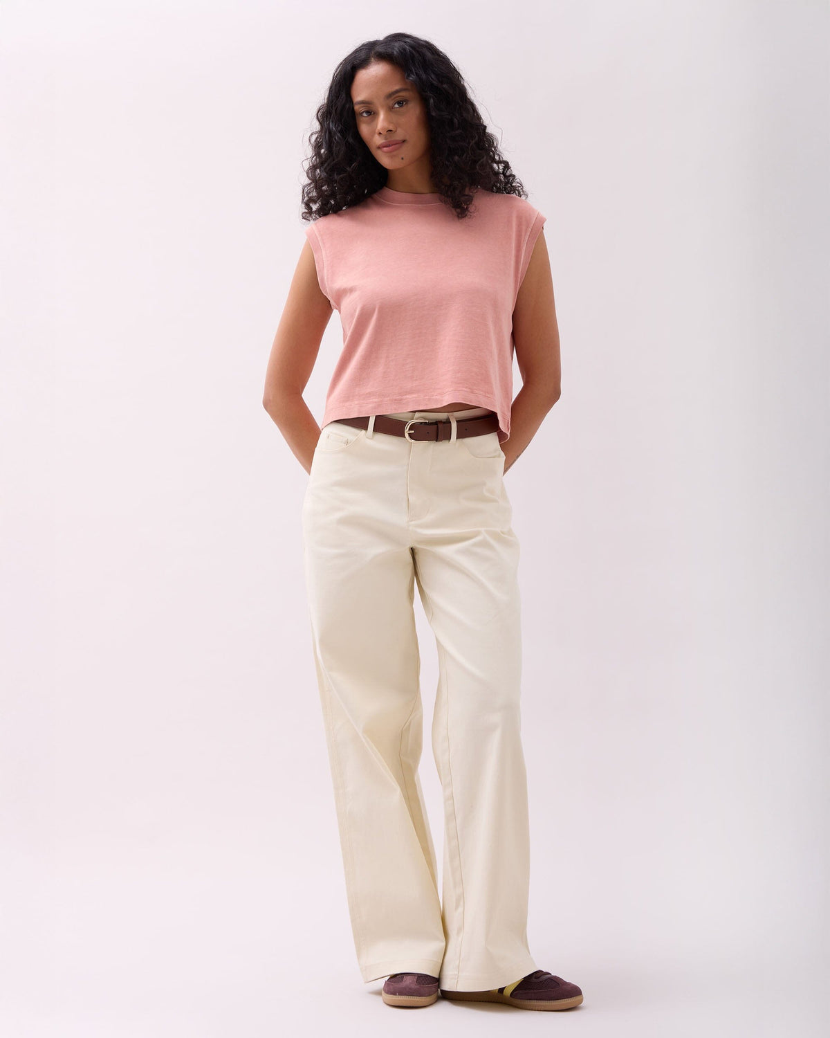 Womens Relaxed Muscle Tee - Pigment Dye Jersey - Pink Sands