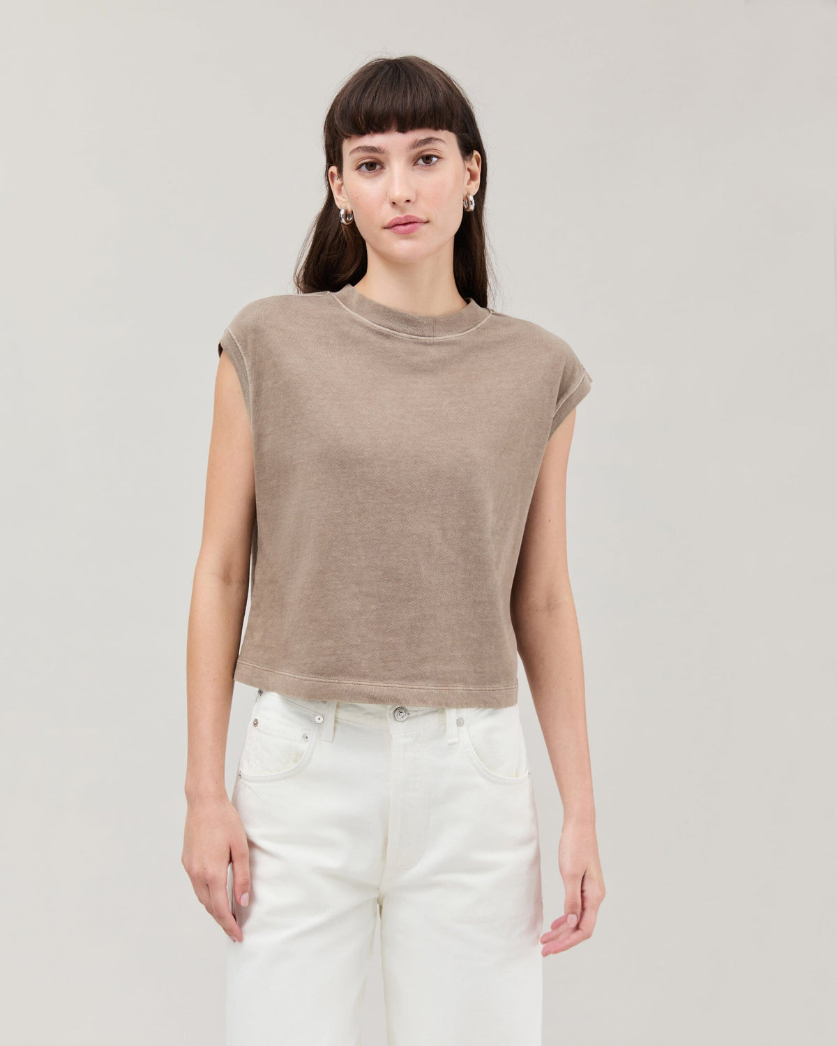 Womens Relaxed Muscle Tee - Pigment Dye Jersey - Warm Grey