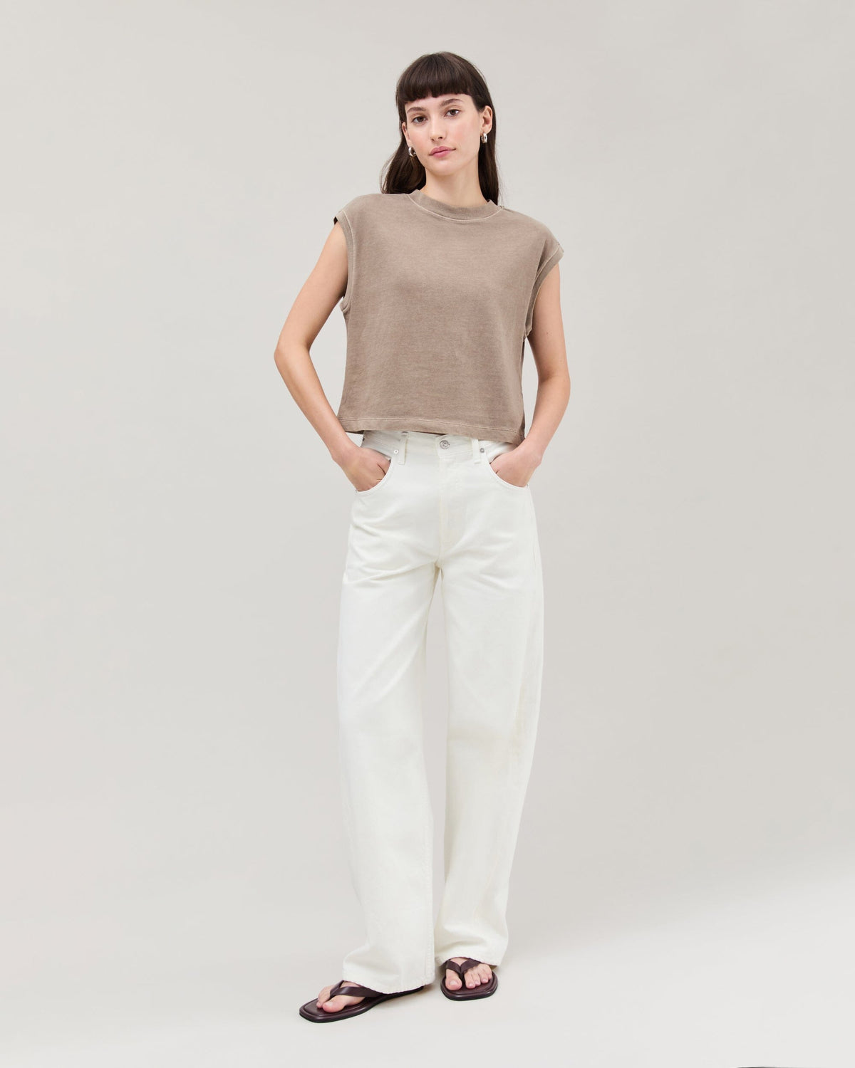 Womens Relaxed Muscle Tee - Pigment Dye Jersey - Warm Grey