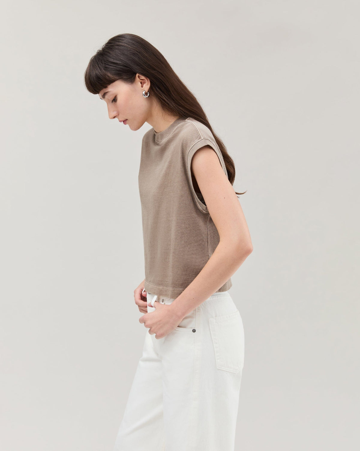 Womens Relaxed Muscle Tee - Pigment Dye Jersey - Warm Grey