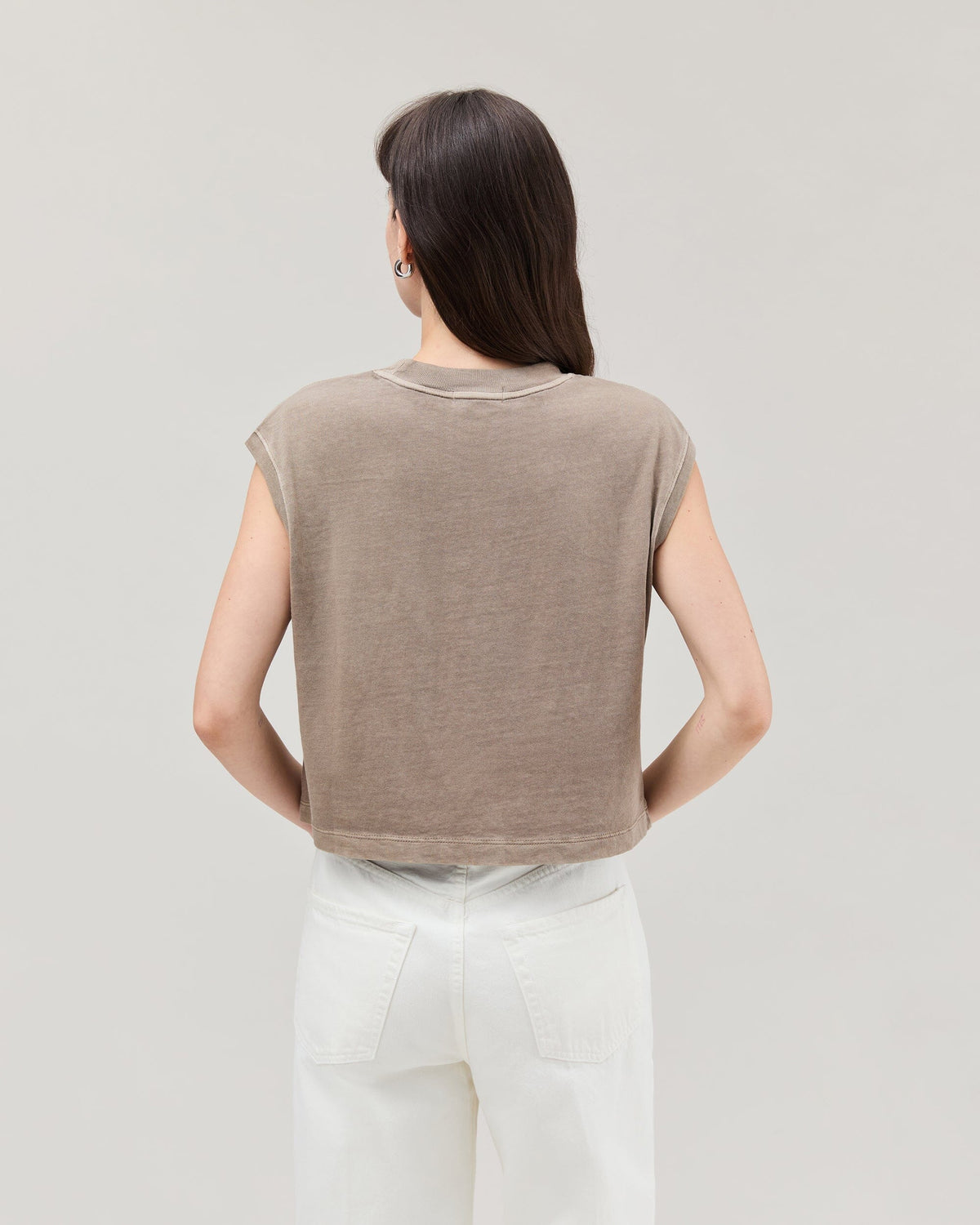 Womens Relaxed Muscle Tee - Pigment Dye Jersey - Warm Grey