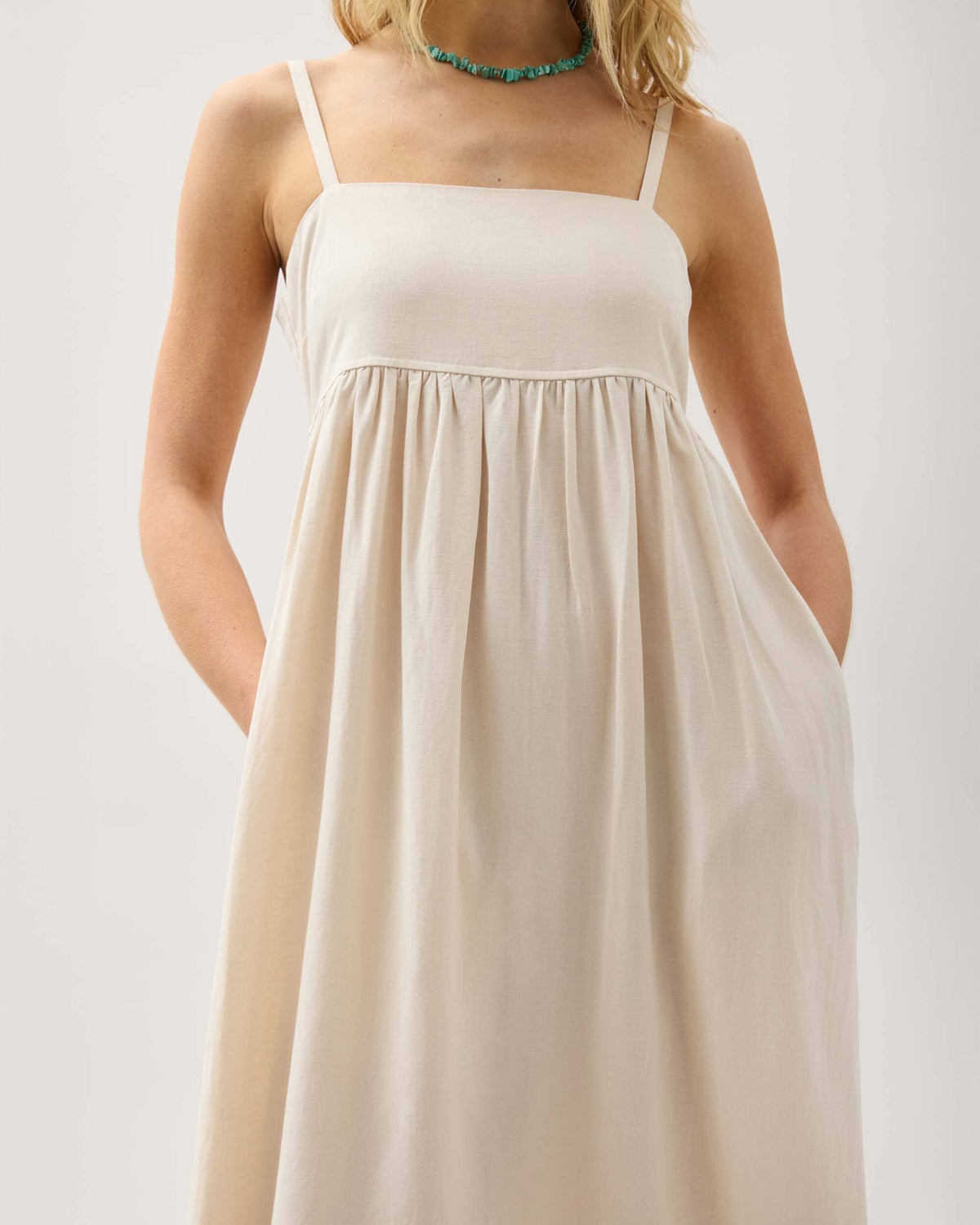 Womens Linen Maxi Dress - Rayon Linen Woven - Bone