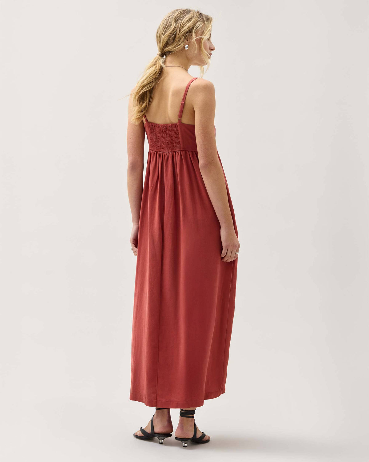 Womens Linen Maxi Dress - Rayon Linen Woven - Marsala