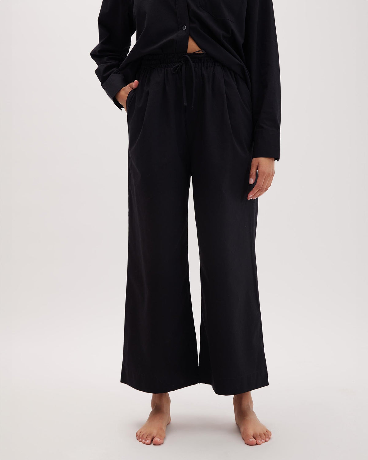 Womens Venice Drawstring Pant - Cotton Rayon Woven - Black