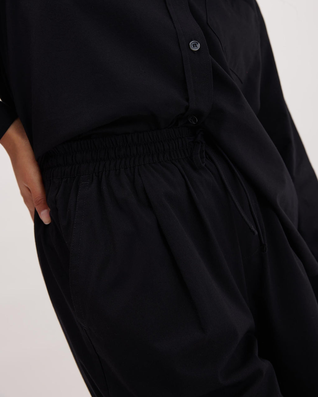Womens Venice Drawstring Pant - Cotton Rayon Woven - Black