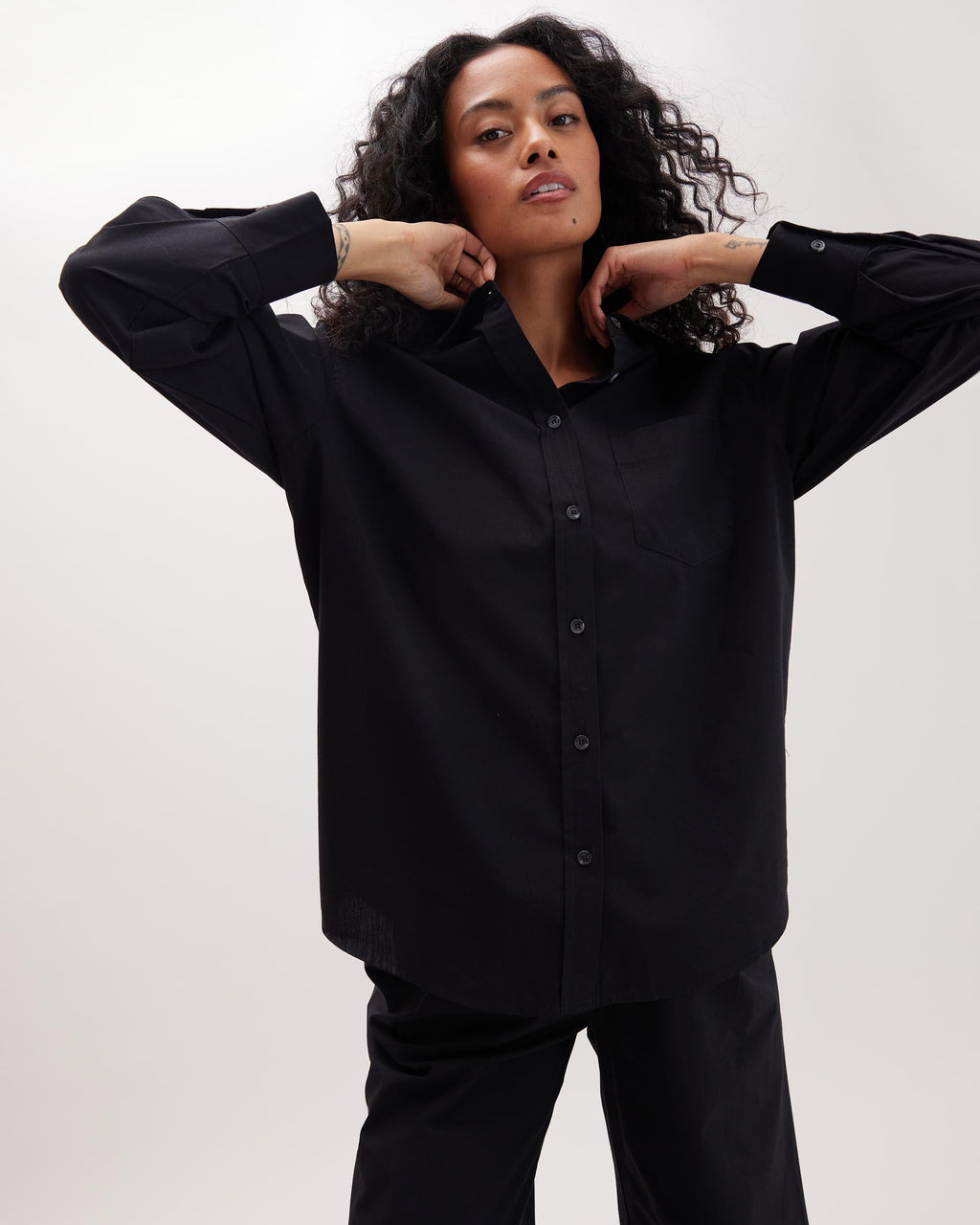 Womens Venice Button Up Shirt - Cotton Rayon Woven - Black