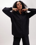 Womens Venice Button Up Shirt - Cotton Rayon Woven - Black