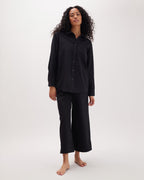 Womens Venice Button Up Shirt - Cotton Rayon Woven - Black
