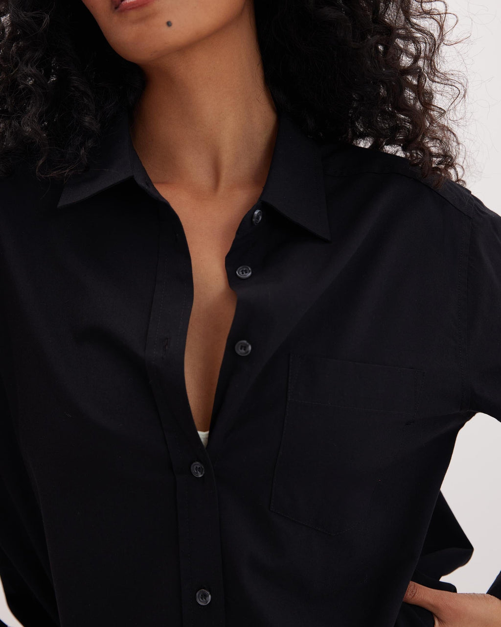 Womens Venice Button Up Shirt - Cotton Rayon Woven - Black