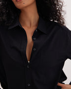 Womens Venice Button Up Shirt - Cotton Rayon Woven - Black