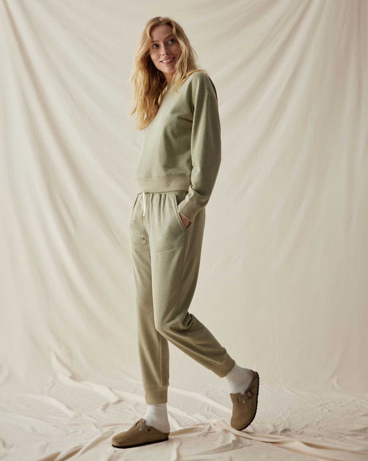 Womens April Lightweight Sweatpant - French Terry - Green Ground